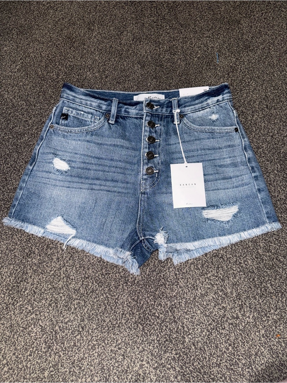 KanCan Women’s High Waisted Distressed Denim Jean Shorts Medium NWT